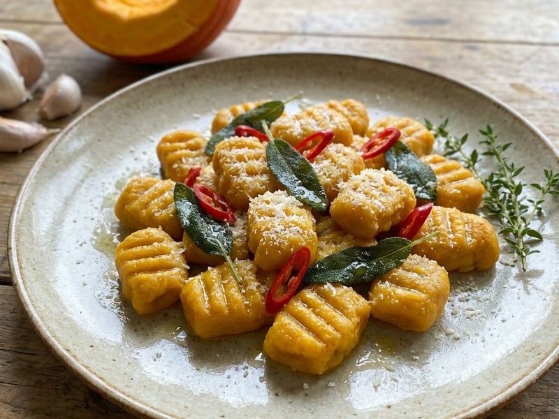 Pikante Kürbis-Gnocchi mit Chili und Salbei