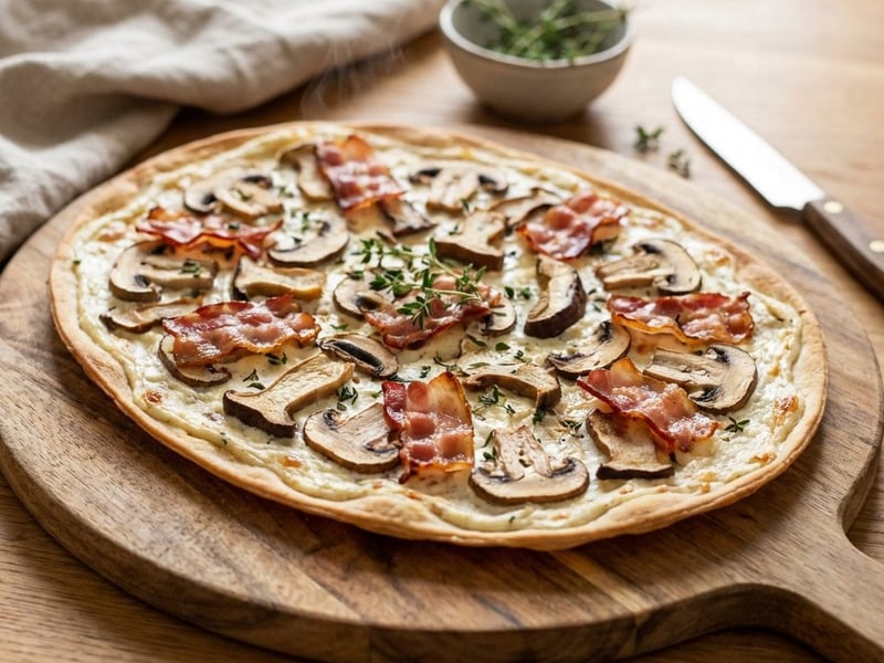 Flammkuchen mit Pilzen & Speck