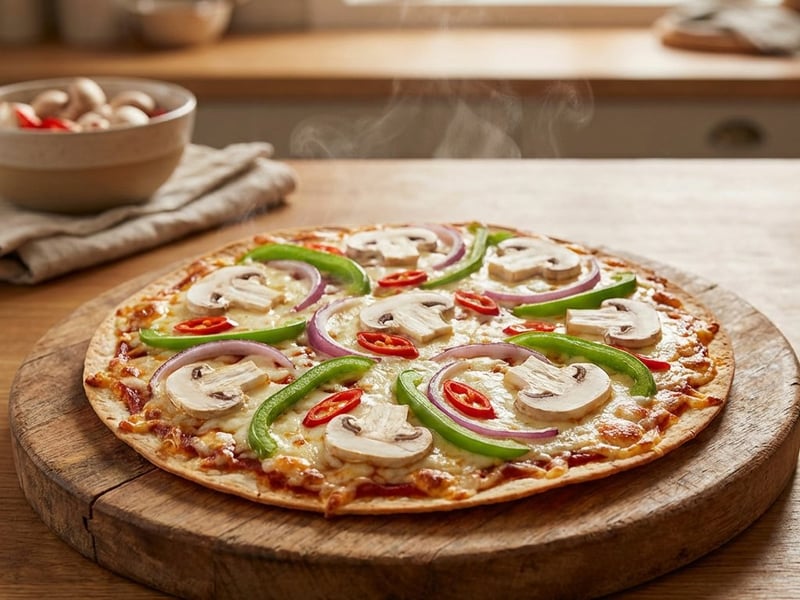 Schnelle Tortilla-Pizza mit Champignons & Paprika