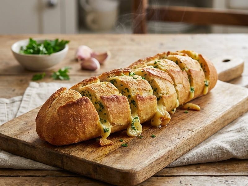 Knoblauchbaguette mit geröstetem Knoblauch