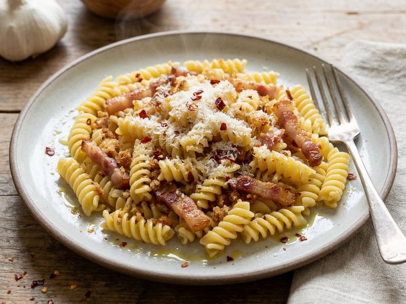 Ländliche Fusilli aus Matera mit Pancetta und Pecorino