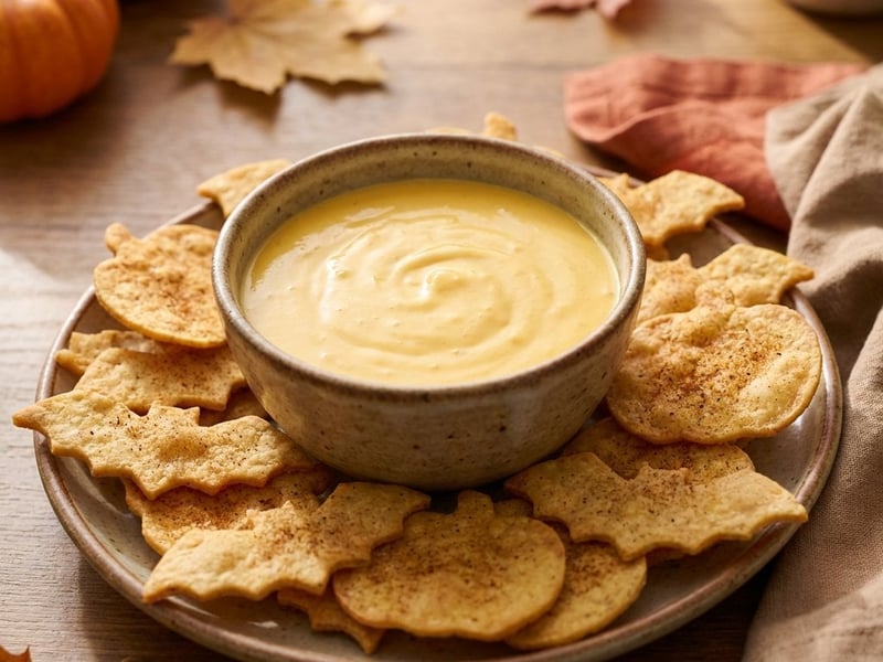 Halloween Tortilla Chips with Cheddar Dip