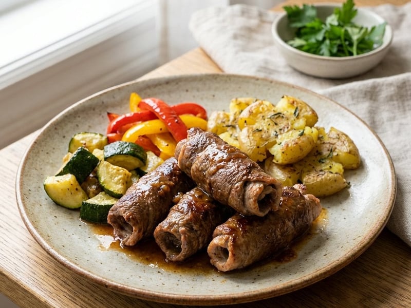 Fleischröllchen mit mediterranem Röstgemüse