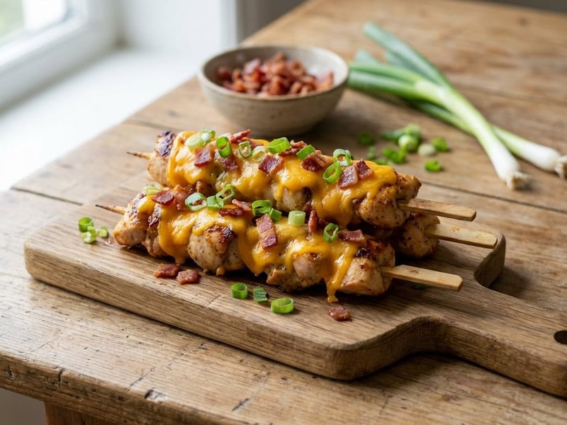 Hähnchenspieße mit Cheddar und Speck