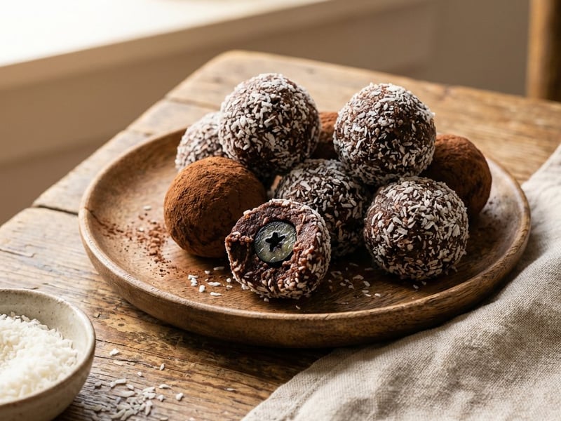 Laktosefreie Kakaokugeln mit Beeren-Überraschung