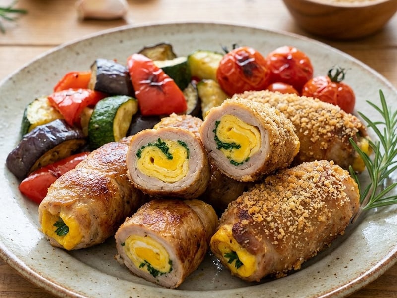Italienische Fleischröllchen mit Röstgemüse