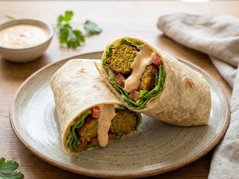 Falafel-Tortilla mit Chili-Limetten-Mayonnaise
