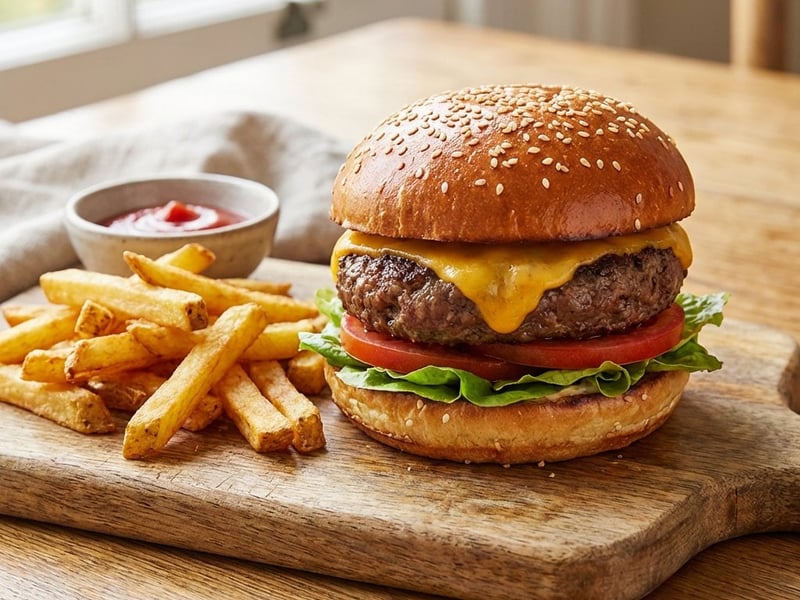 Hamburger mit hausgemachten Pommes