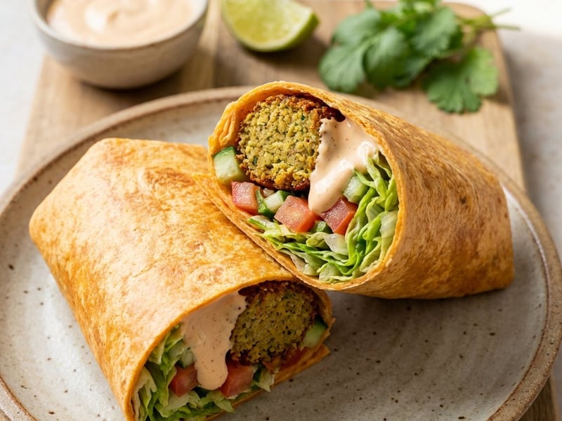 Falafel in Tortilla mit Chili-Limetten-Mayonnaise