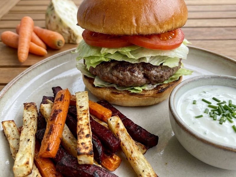Burger with Vegetable Fries