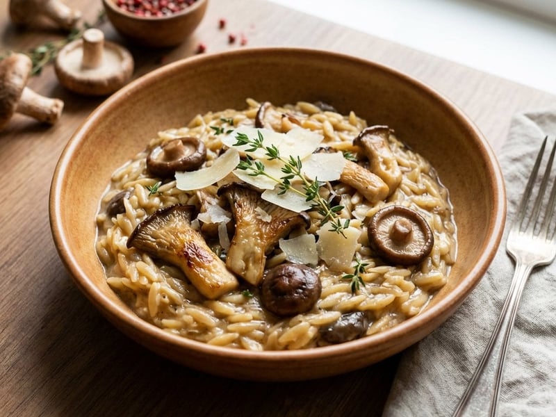 Cremiges Orzo mit Austernpilzen und Shiitake