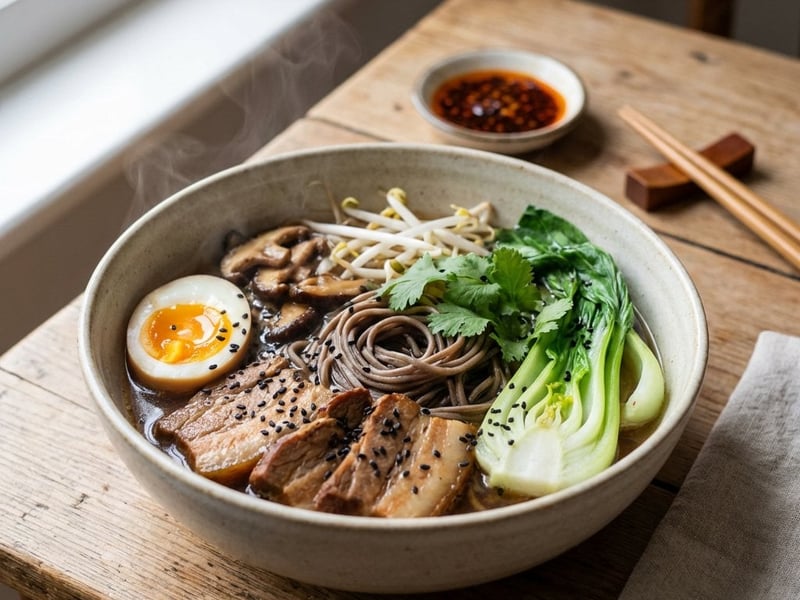 Herzhaftes Schweine-Ramen mit Soba-Nudeln