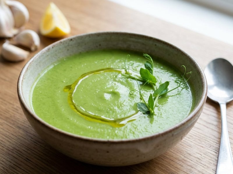 Klassische Erbsencremesuppe mit Zitrone