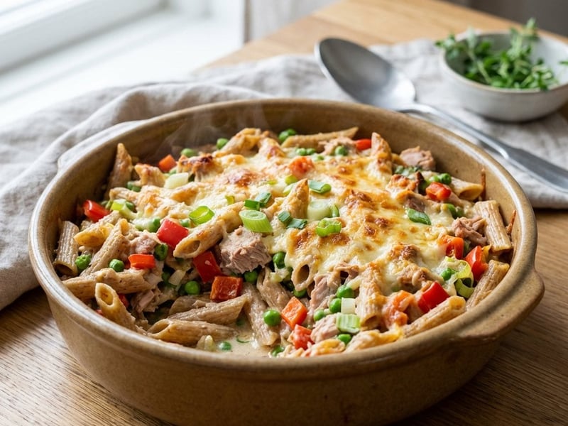 Überbackene Vollkornpasta mit Thunfisch | Gesund & Schnell