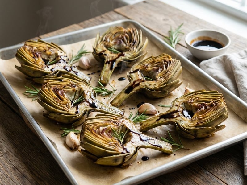 Gebackene Artischocken mit Balsamico-Glacé
