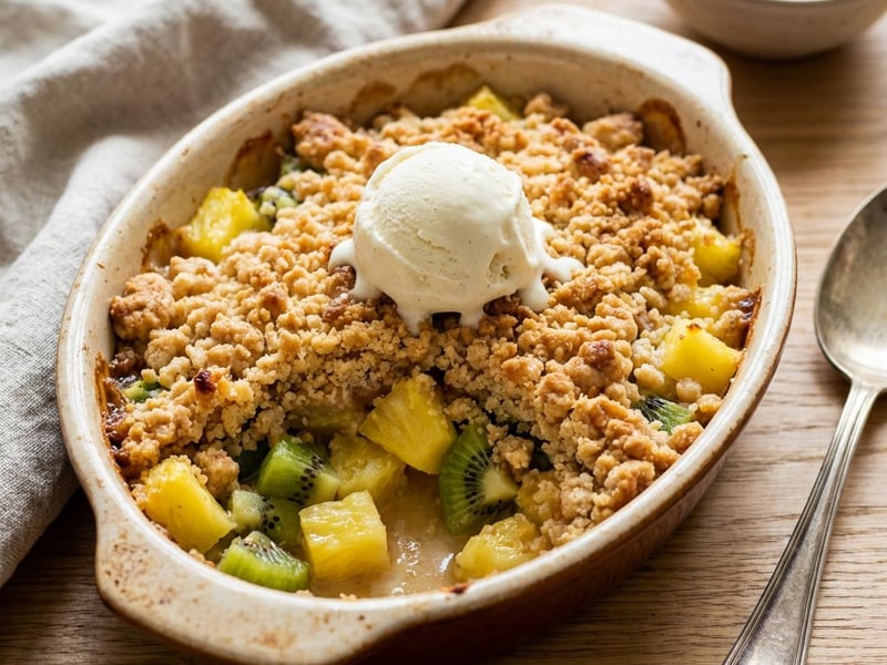 Exotischer Frucht-Crumble mit Ananas und Kiwi