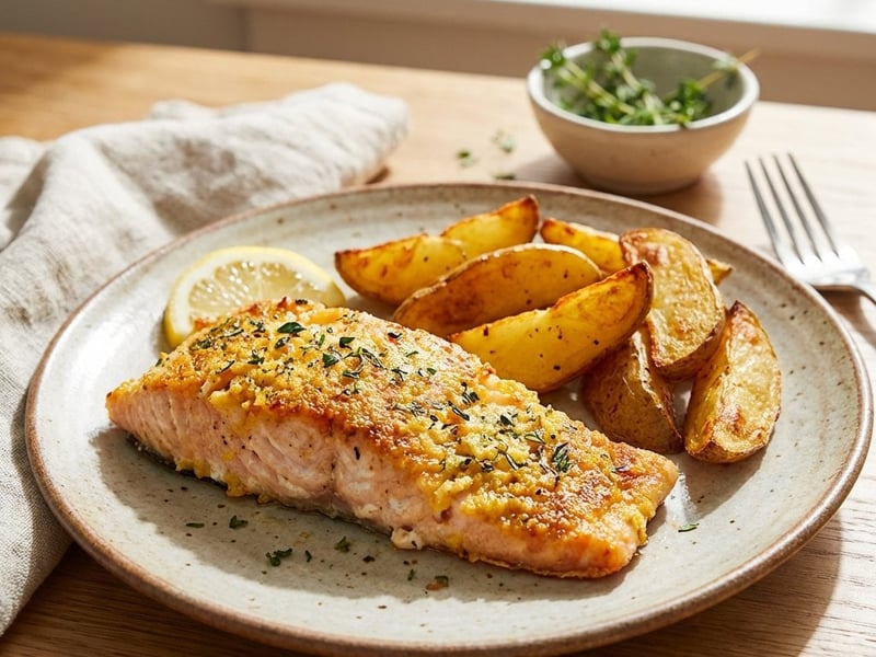 Rotbarsch mit Kräuterkruste und Röstkartoffeln
