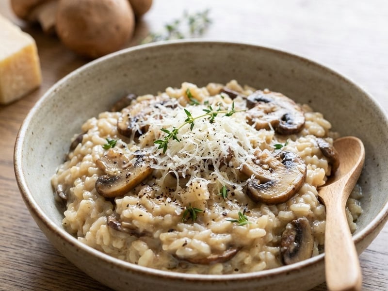 Cremiges Pilzrisotto mit Parmesan und Thymian