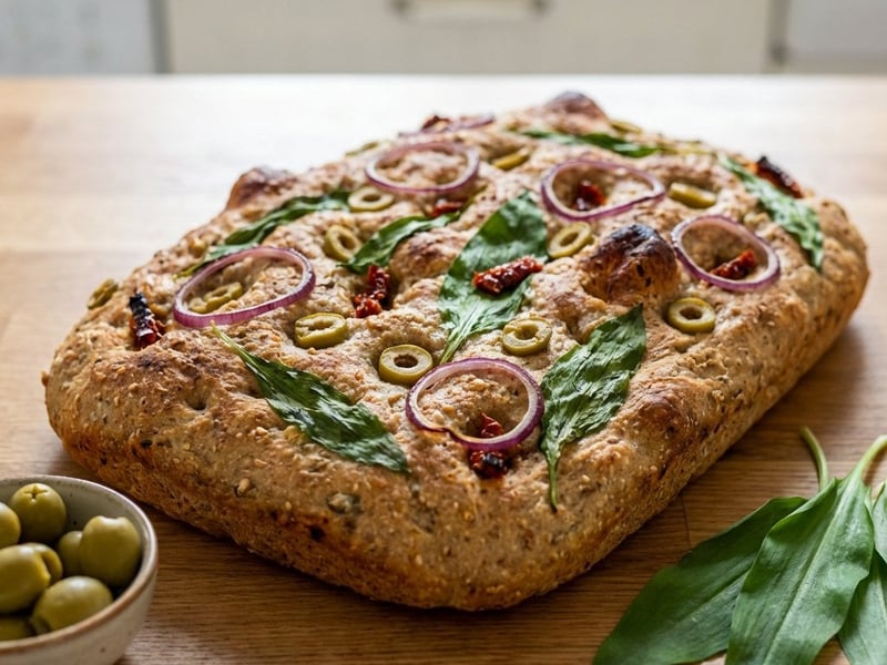 Vollkorn-Focaccia mit Bärlauch