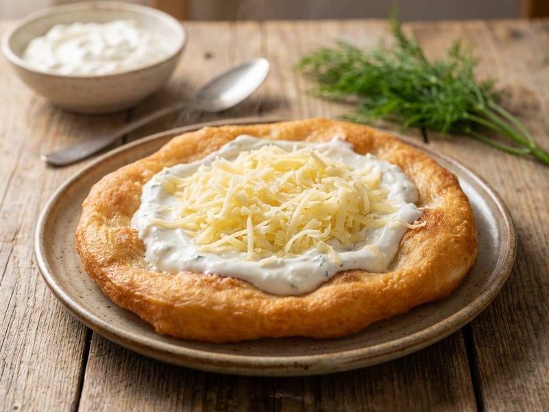 Ungarische Langos mit Quark-Dip und Knoblauch