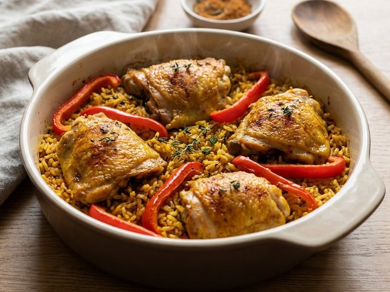 Westafrikanischer Gewürzreis mit Hähnchen | One-Pot-Genuss