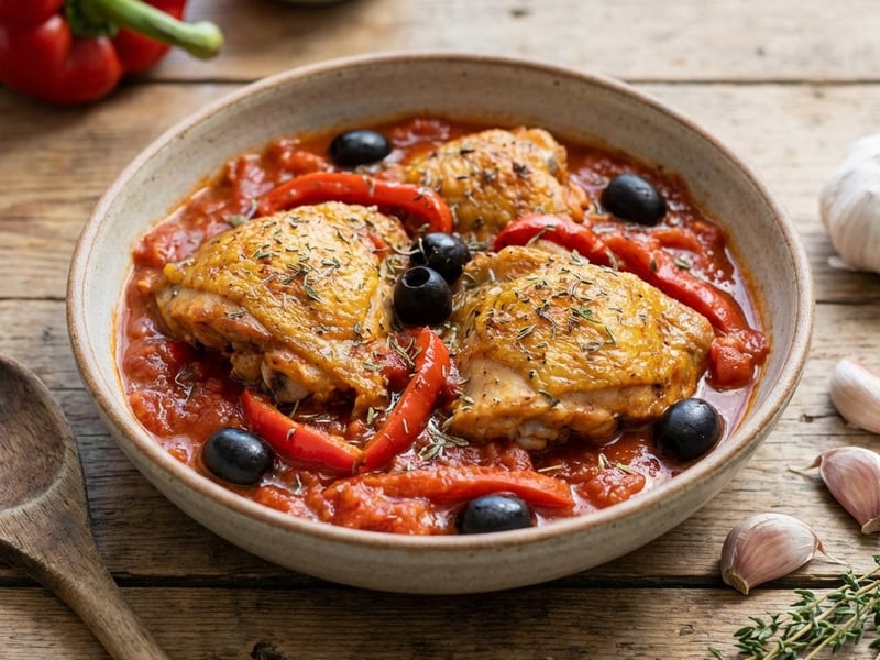 Baskisches Hähnchen mit Paprika und Oliven