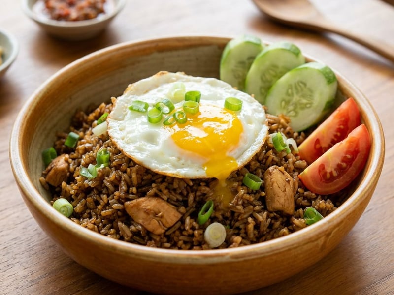 Indonesischer Bratreis Nasi Goreng mit Hähnchen