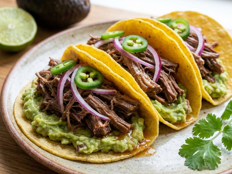 Tacos mit Pulled Beef & Guacamole