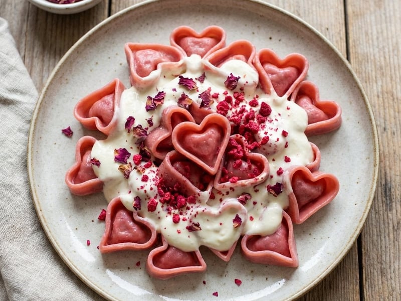 Süße Pasta-Herzen mit Mascarpone und Rosen