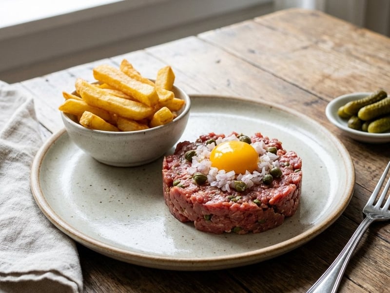 Belgisches Beef Tatar mit hausgemachten Pommes frites