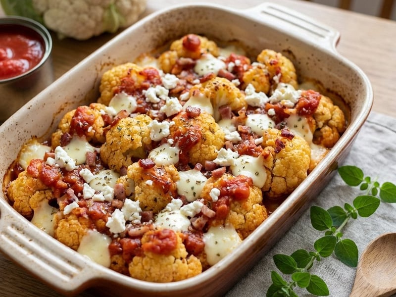 Überbackener Blumenkohl mit Tomaten und Käse