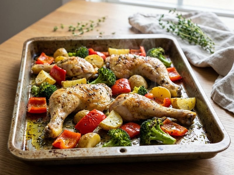 Hähnchen vom Blech mit Kartoffeln und Brokkoli