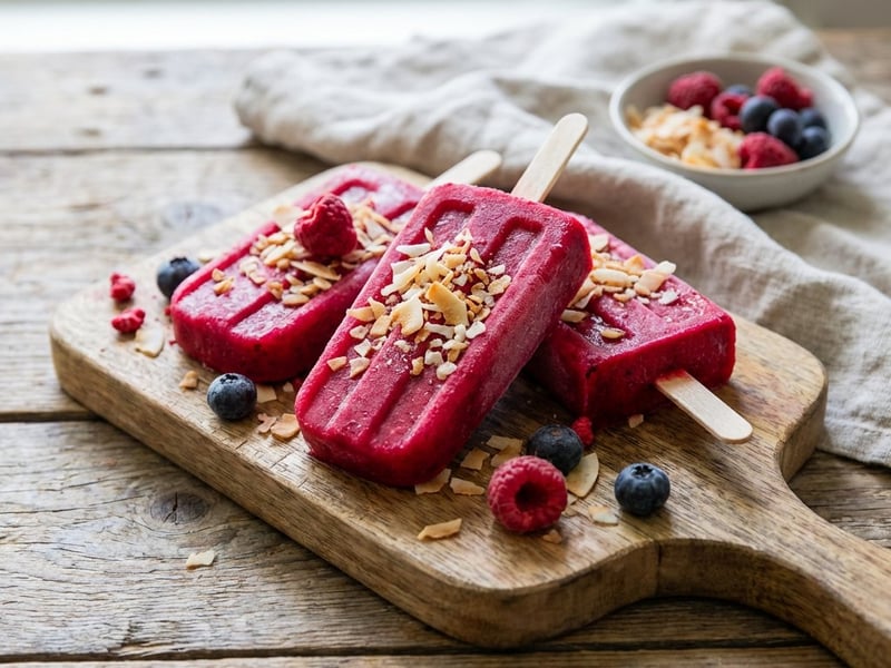 Exotisches Drachenfrucht-Eis am Stiel mit Kokos