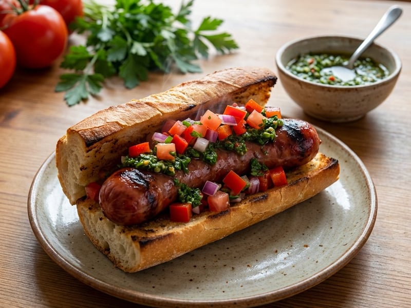 Choripán mit Chimichurri und Salsa