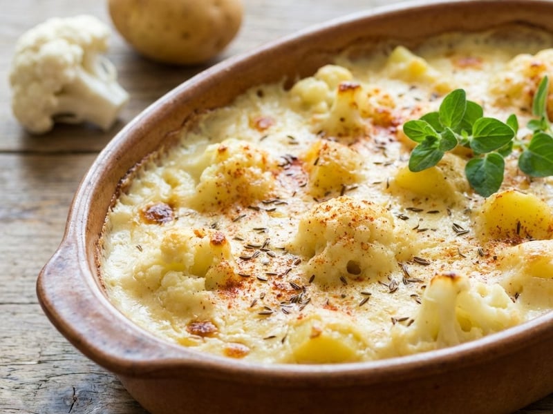Überbackener Blumenkohl mit Käse und Kartoffeln