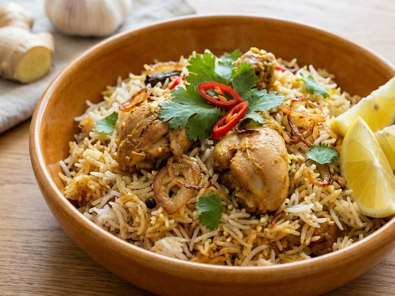 Biryani mit Hähnchen und Kokosmilch