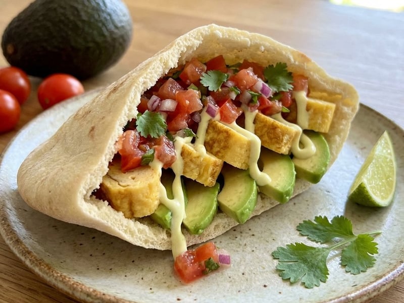 Gefülltes Pitabrot mit Avocado, Ei und Tomatensalsa