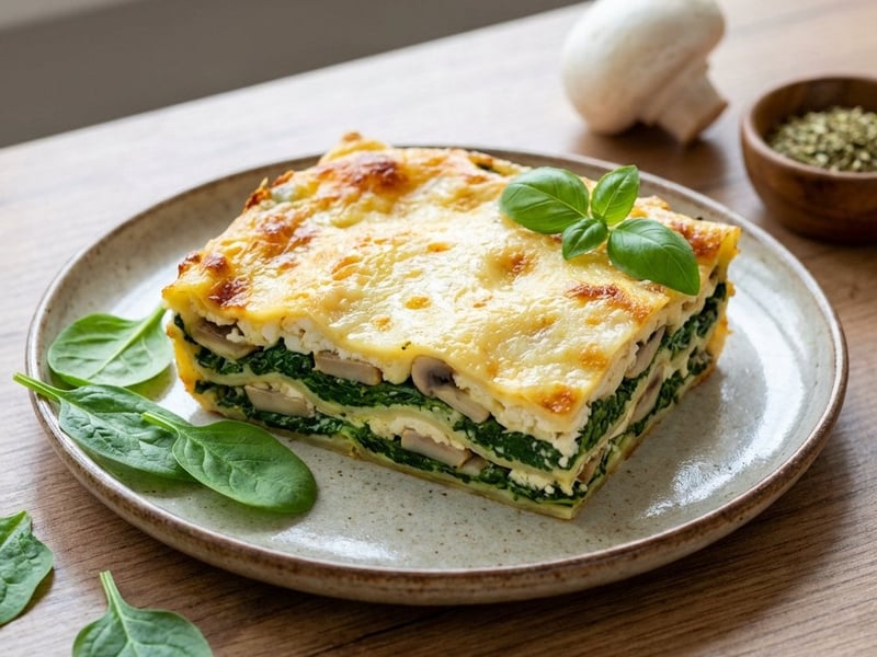 Spinat-Pilz-Lasagne mit Hüttenkäse