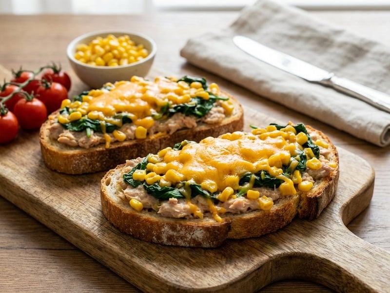 Schnelle Thunfisch-Toasts mit Spinat und Mais