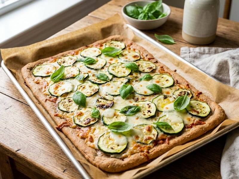 Dinkel-Blechpizza mit Zucchini und Mozzarella