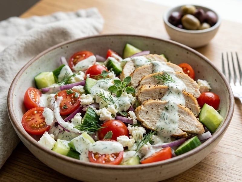 Griechischer Salat mit Hähnchen | Proteinreich & Frisch