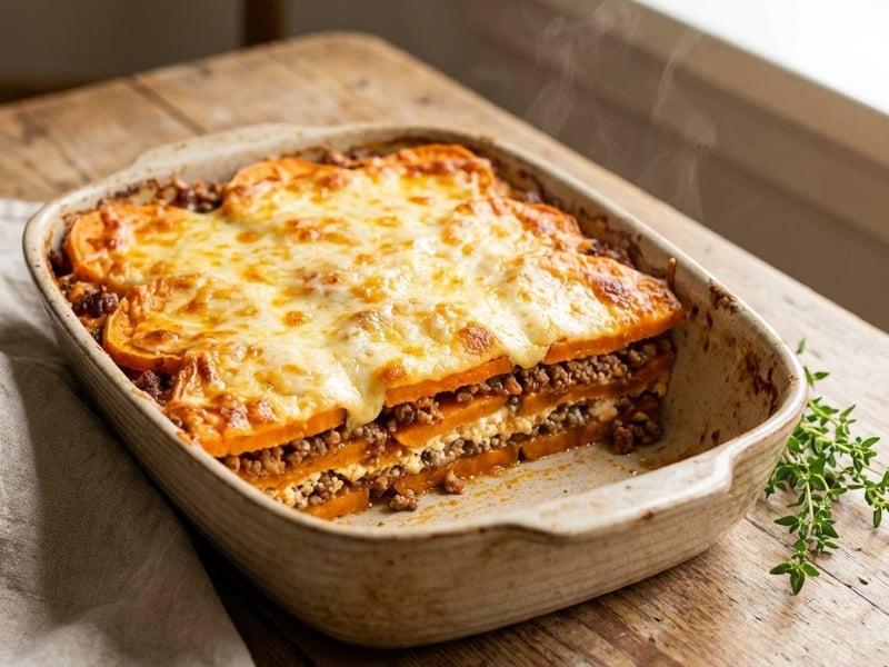 Süßkartoffel-Lasagne mit Rinderhackfleisch