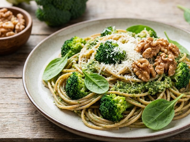 Vollkornpasta mit Brokkoli-Pesto und Walnüssen