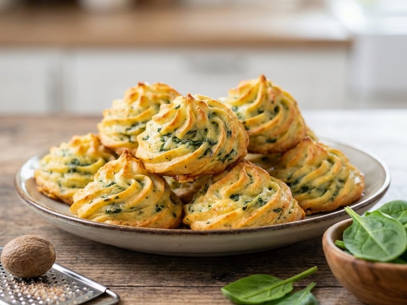 Spinat-Käse-Herzoginkartoffeln | Herzhafter Snack