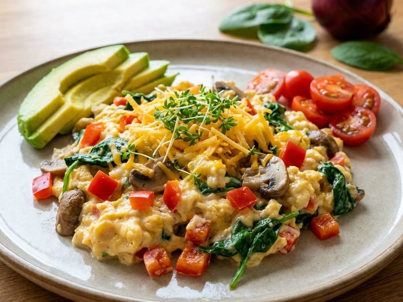 Scrambled Eggs with Vegetables and Avocado