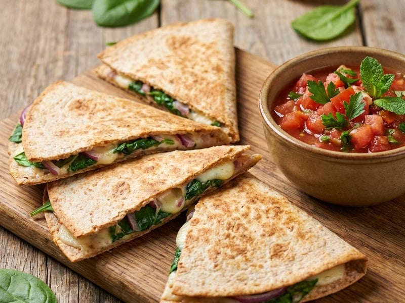 Ofen-Quesadilla mit Spinat und Mozzarella