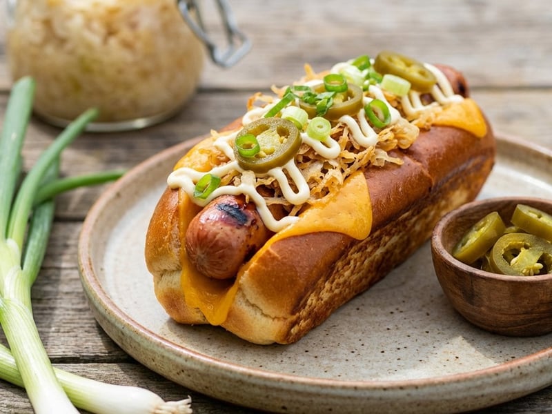 Cheddar Hot Dog mit knusprigem Sauerkraut