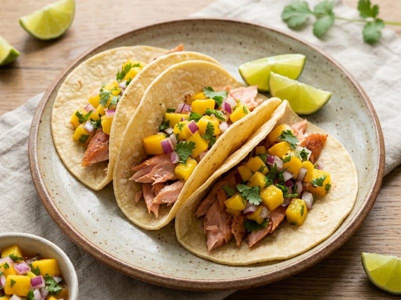 Tacos mit Mangosalsa und Lachsforelle