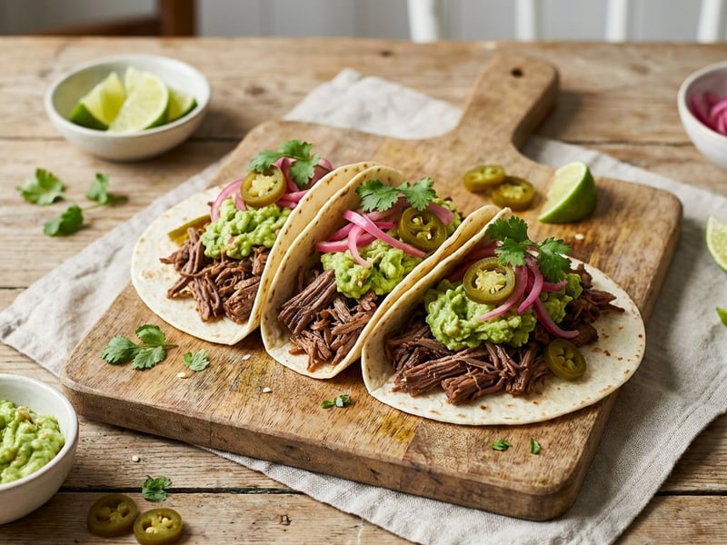 Tacos mit Pulled Beef und Guacamole