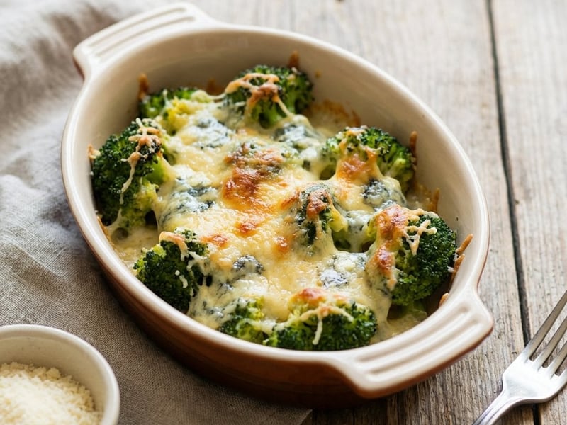 Gratinated Broccoli with Blue Cheese and Parmesan